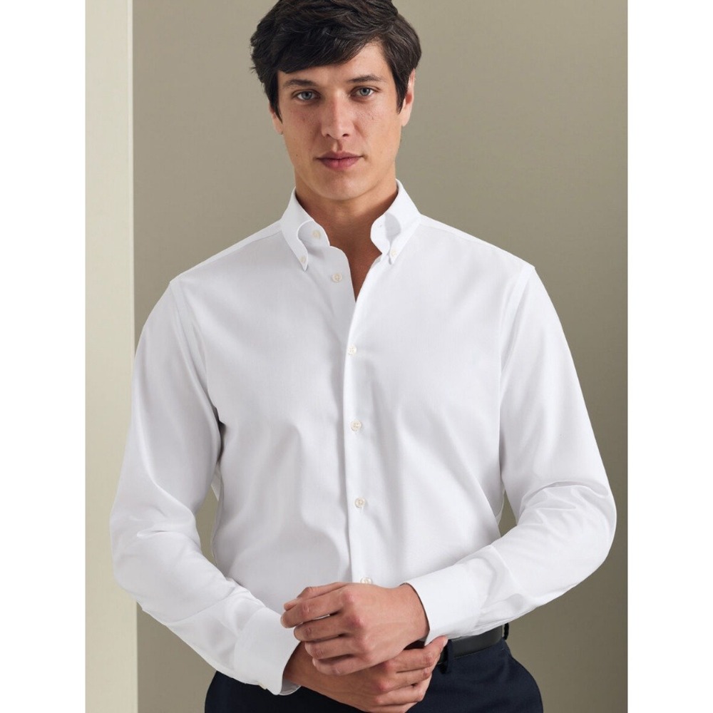 Charles Tyrwhitt Mens Non-Iron Stretch Pinpoint Oxford Shirt White 16.5 36 NWT
